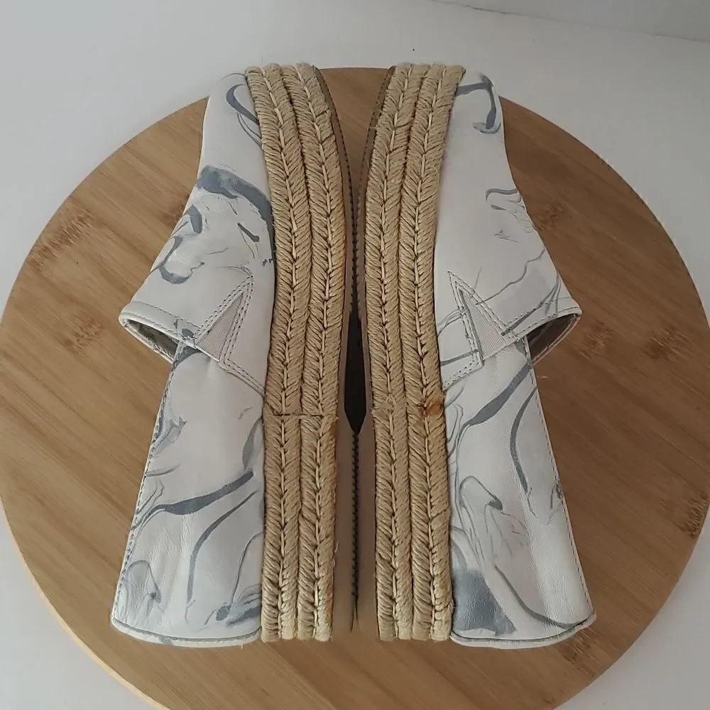Naturalizer Thea Blue Marble Leather Espadrille Platform Shoes Size 7W